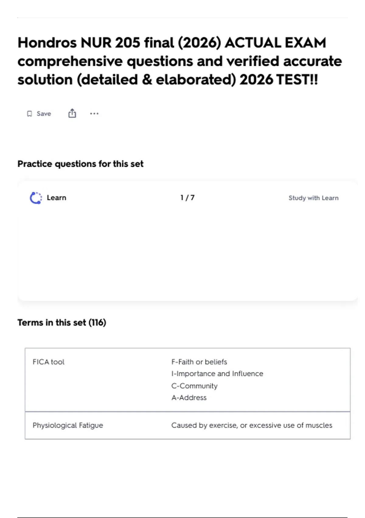 Hondros NUR 205 final (2026) ACTUAL EXAM comprehensive questions and ...
