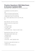 Practice Questions CNA State Exam & Answers Updated 2026