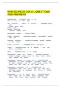 NUR 232 PEDS EXAM 1 QUESTIONS AND ANSWERS