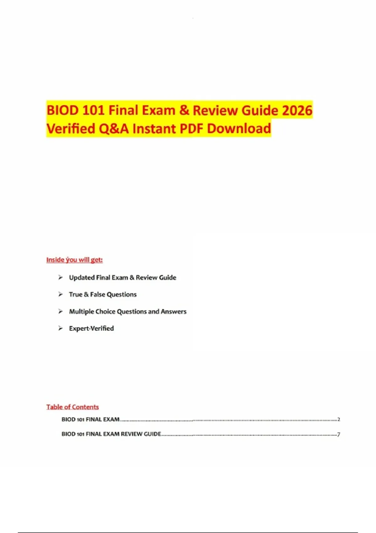 BIOD 101 Modules 1–6 & Final Exam 2026 Verified Q&A Instant PDF ...