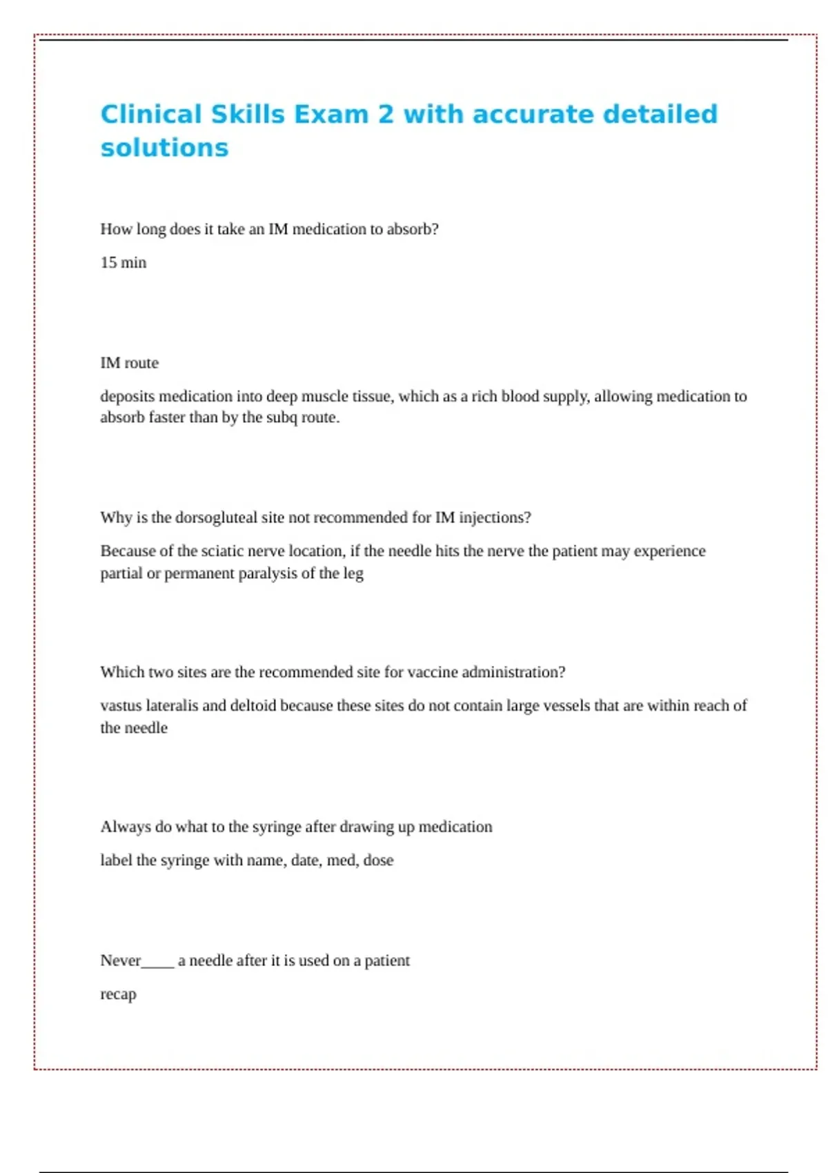 Clinical Skills Exam 2 with accurate detailed solutions - Clinical ...