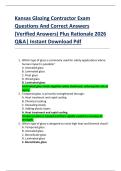 Kansas Glazing Contractor Exam  Questions And Correct Answers  &lpar;Verified Answers&rpar; Plus Rationale 2026  Q&A&vert; Instant Download Pdf