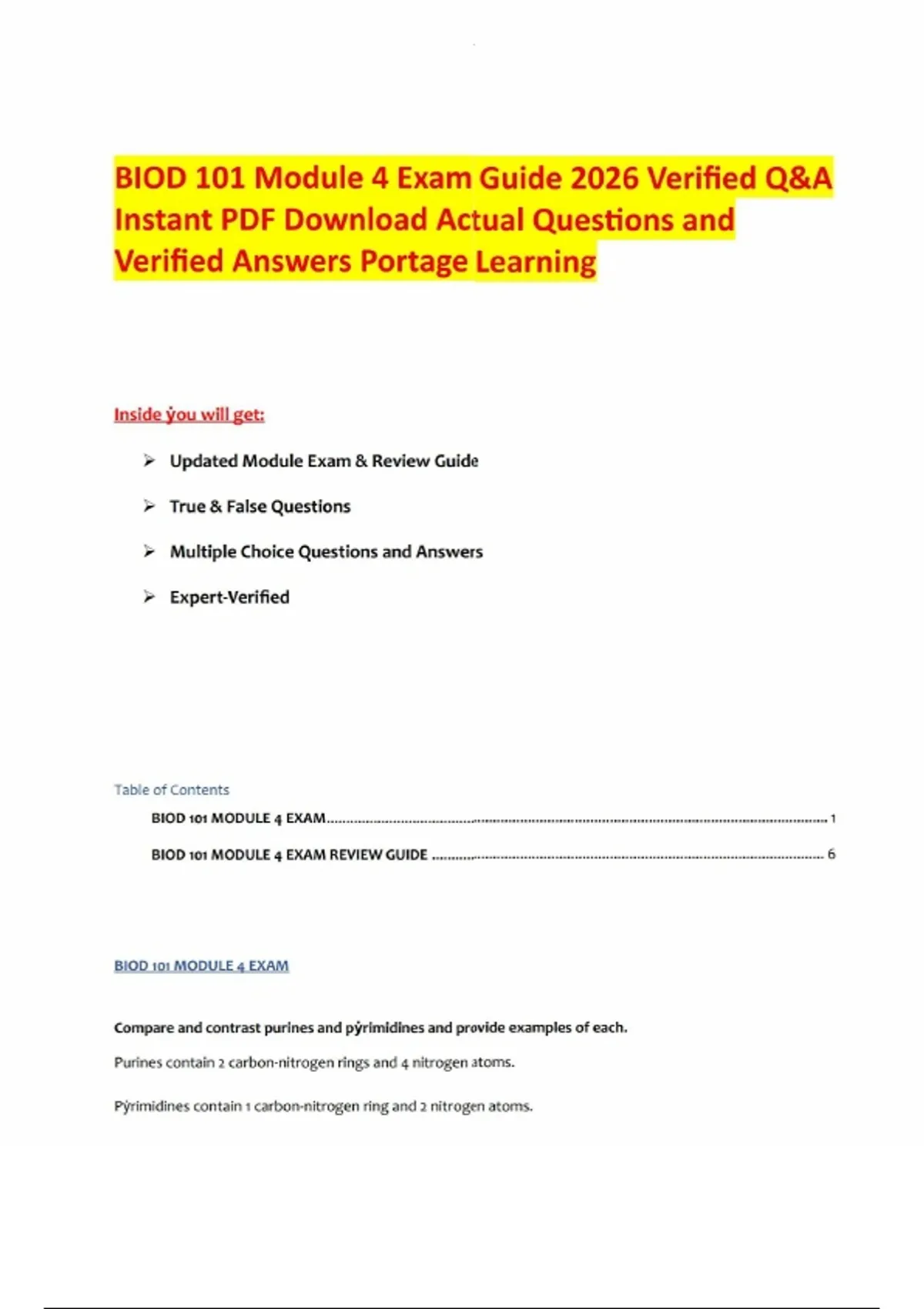 BIOD 101 Module 4 Exam Guide 2026 Verified Q&A Instant PDF Download ...