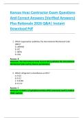 Kansas Hvac Contractor Exam Questions  And Correct Answers &lpar;Verified Answers&rpar;  Plus Rationale 2026 Q&A&vert; Instant  Download Pdf  