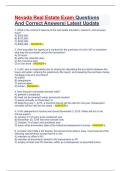Nevada Real Estate Exam Questions And Correct Answers&vert; Latest Update