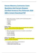 Kansas Masonry Contractor Exam  Questions And Correct Answers  &lpar;Verified Answers&rpar; Plus Rationale 2026  Q&A&vert; Instant Download Pdf 