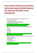 Kansas Master Plumber Exam Questions  And Correct Answers &lpar;Verified Answers&rpar;  Plus Rationale 2026 Q&A&vert; Instant  Download Pdf  