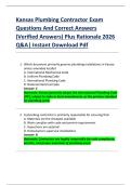 Kansas Plumbing Contractor Exam  Questions And Correct Answers  &lpar;Verified Answers&rpar; Plus Rationale 2026  Q&A&vert; Instant Download Pdf