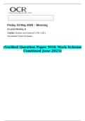 2025 A Level History A Y316&sol;01 Britain and Ireland 1791&ndash;1921   &lpar;Verified Question Paper With Mark Scheme Combined June 2025&rpar;
