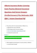 Alberta Insurance Broker Licensing  Exam Practice &lpar;General Insurance&rpar;  Questions And Correct Answers  &lpar;Verified Answers&rpar; Plus Rationales 2026  Q&A &vert; Instant Download Pdf 