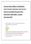Arizona Peace Officer Certification  Exam Practice Questions And Correct  Answers &lpar;Verified Answers&rpar; Plus  Rationales 2026 Q&A &vert; Instant  Download Pdf