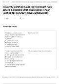 Relativity Certified Sales Pro Test Exam fully solved & updated 2025-2026&lpar;latest version verified for accuracy&rpar; &vert; 20242025Latest&excl;&excl;
