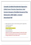 Canada Certified Residential Appraiser  &lpar;CRA&rpar; Exam Practice Questions And  Correct Answers &lpar;Verified Answers&rpar; Plus  Rationales 2026 Q&A &vert; Instant  Download Pdf 