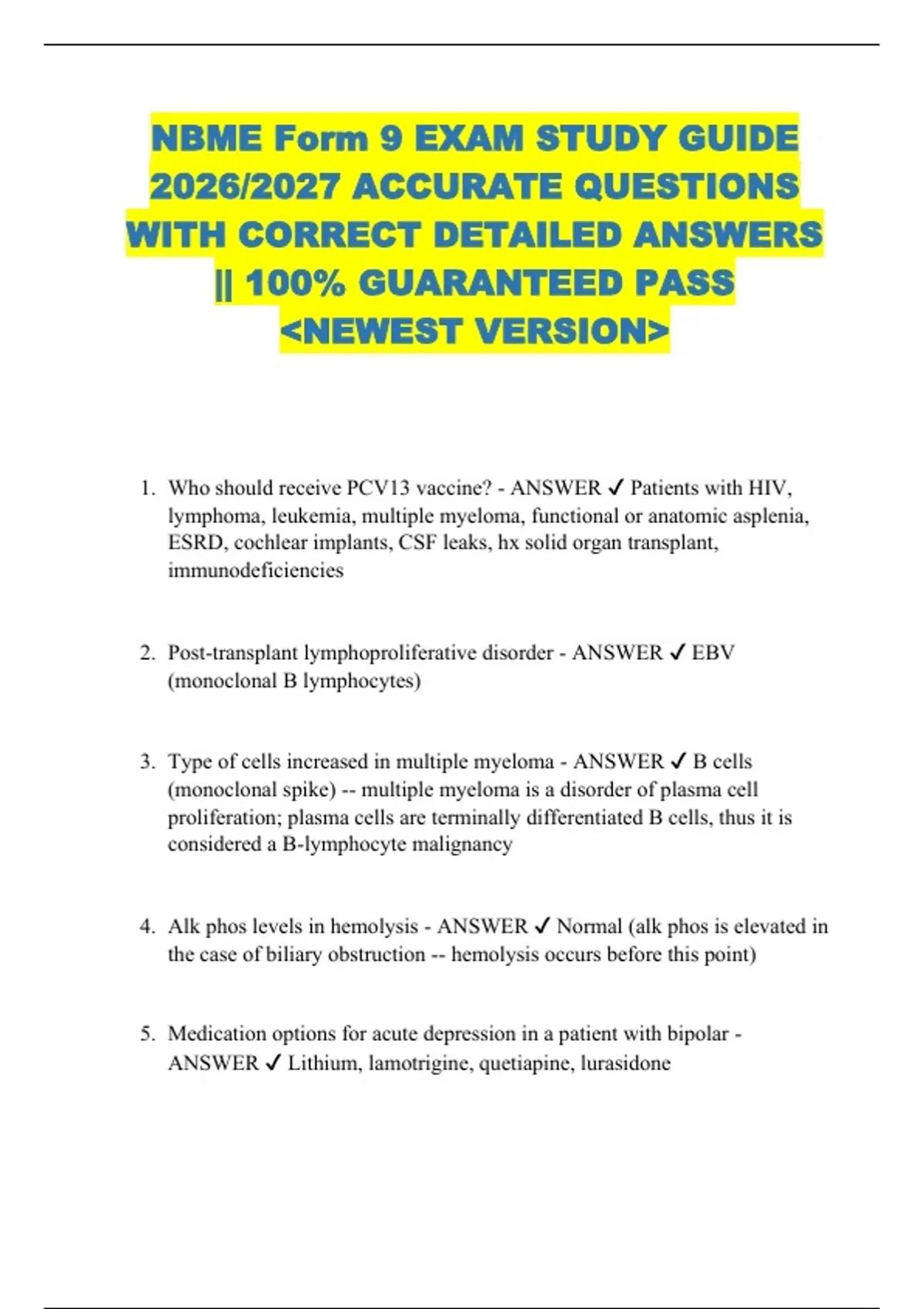 NBME Form 9 EXAM STUDY GUIDE 2026/2027 ACCURATE QUESTIONS WITH CORRECT ...
