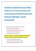 Canadian Accredited Insurance Broker  &lpar;CAIB&rpar; Level 1 Practice Questions And  Correct Answers &lpar;Verified Answers&rpar; Plus  Rationales 2026 Q&A &vert; Instant  Download Pdf 