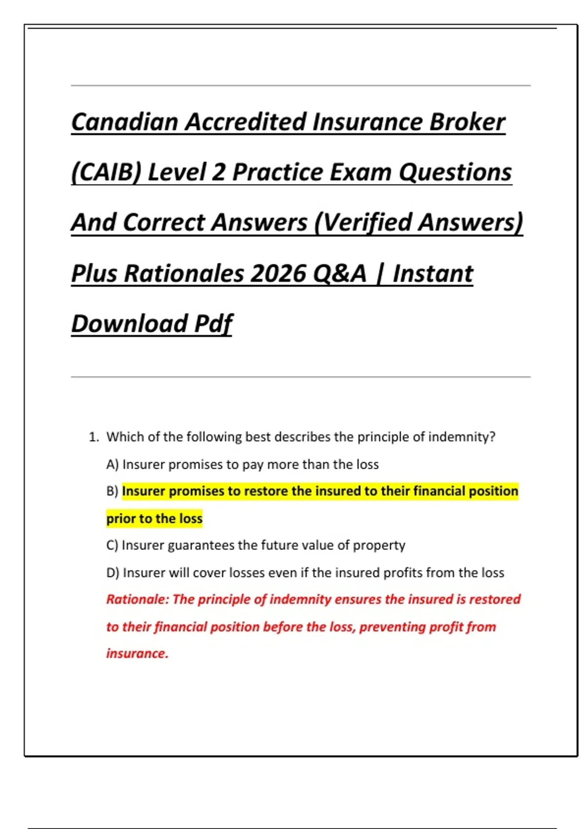Canadian Accredited Insurance Broker (CAIB) Level 2 Practice Exam ...