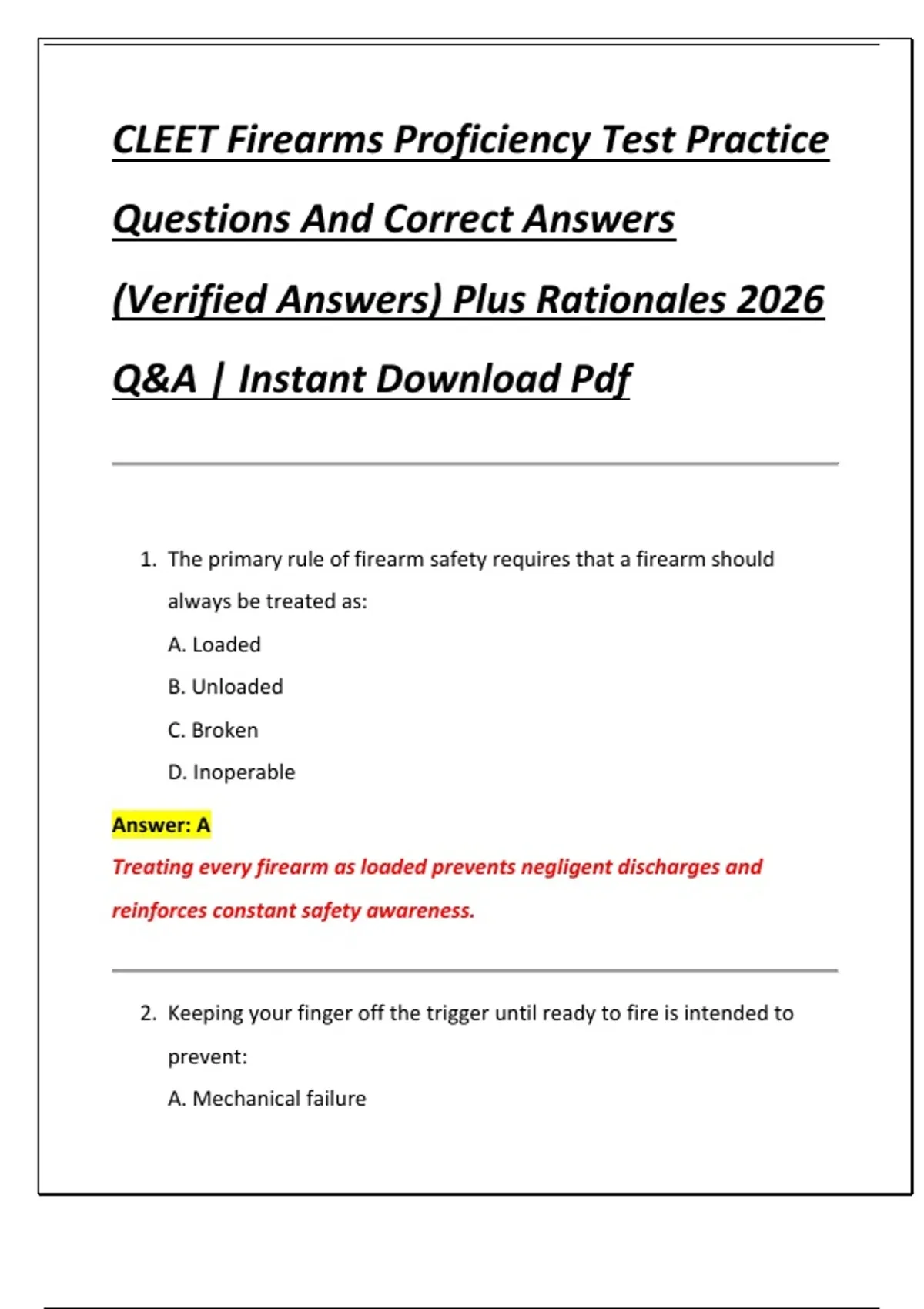 CLEET Firearms Proficiency Test Practice Questions And Correct Answers ...