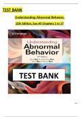 Test Bank for Understanding Abnormal Behavior&comma; 12th Edition&comma; Sue All Chapters 1-17
