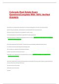 Colorado Real Estate Exam QuestionsComplete With 100&percnt; Verified Answers &vert;&vert; latest update &vert; 100&percnt; pass &vert; verified exam questions