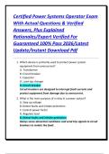 Certified Power Systems Operator Exam With Actual Questions & Verified Answers&comma; Plus Explained Rationales&sol;Expert Verified For Guaranteed 100&percnt; Pass 2026&sol;Latest Update&sol;Instant Download Pdf