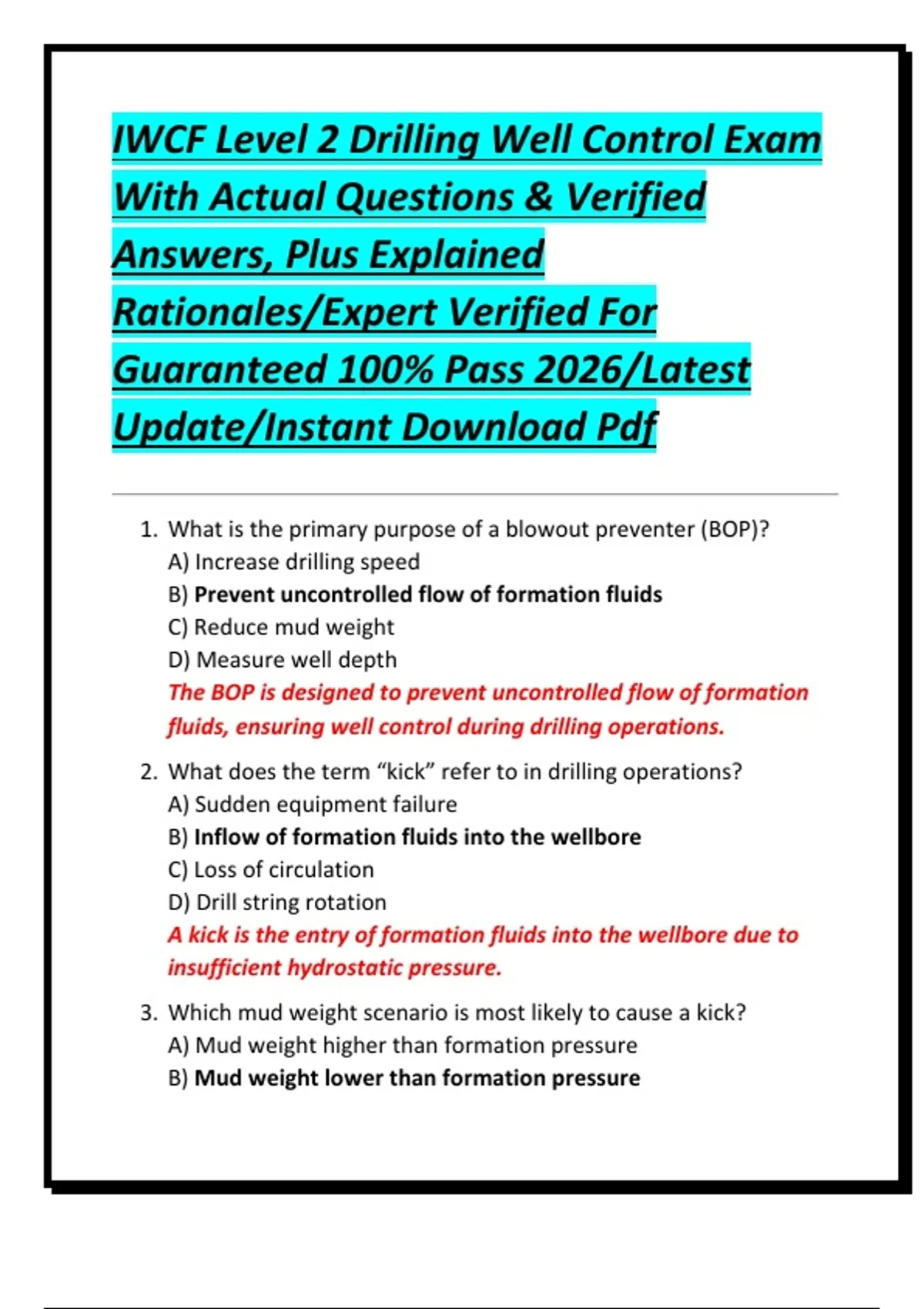 IWCF Level 2 Drilling Well Control Exam With Actual Questions ...