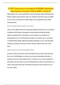 CLEP American Government POS2041 Questions and Answers &lpar;Latest&rpar; Solved 100&percnt; Correct