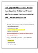 EMD-Q Quality Management Practice  Exam Questions And Correct Answers  &lpar;Verified Answers&rpar; Plus Rationales 2026  Q&A &vert; Instant Download Pdf 