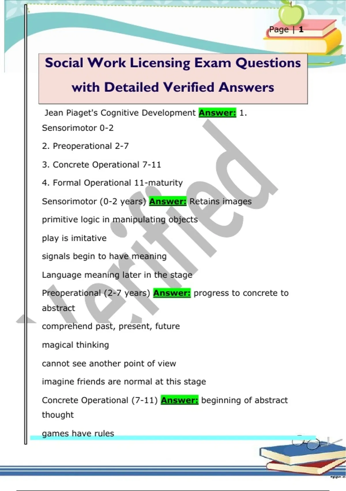Social Work Licensing Exam Questions with Detailed Verified Answers ...
