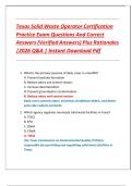 Texas Solid Waste Operator Certification Practice Exam Questions And Correct Answers &lpar;Verified Answers&rpar; Plus Rationales &vert;2026 Q&A &vert; Instant Download Pdf