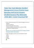 Texas Tow Truck Operator &lpar;Incident Management&rpar; License Practice Exam Questions And Correct Answers &lpar;Verified Answers&rpar; Plus Rationales &vert;2026 Q&A &vert; Instant Download Pdf
