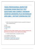 TEXAS PROFESSIONAL INSPECTOR LICENSING EXAM PRACTICE TEST QUESTIONS AND CORRECT ANSWERS &lpar;VERIFIED ANSWERS&rpar; PLUS RATIONALES 2026 Q&A &vert; INSTANT DOWNLOAD PDF