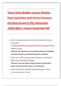 Texas Home Builder License Practice Exam Questions And Correct Answers &lpar;Verified Answers&rpar; Plus Rationales &vert;2026 Q&A &vert; Instant Download Pdf