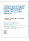 Texas Environmental Health Specialist Practice Exam Questions And Correct Answers &lpar;Verified Answers&rpar; Plus Rationales &vert;2026 Q&A &vert; Instant Download Pdf
