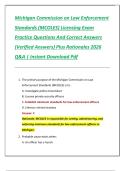 Michigan Commission on Law Enforcement  Standards &lpar;MCOLES&rpar; Licensing Exam  Practice Questions And Correct Answers  &lpar;Verified Answers&rpar; Plus Rationales 2026  Q&A &vert; Instant Download Pdf