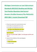 Michigan Commission on Law Enforcement  Standards &lpar;MCOLES&rpar; Reading and Writing  Test Practice Questions And Correct  Answers &lpar;Verified Answers&rpar; Plus Rationales  2026 Q&A &vert; Instant Download Pdf