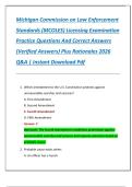 Michigan Commission on Law Enforcement  Standards &lpar;MCOLES&rpar; Licensing Examination  Practice Questions And Correct Answers  &lpar;Verified Answers&rpar; Plus Rationales 2026  Q&A &vert; Instant Download Pdf