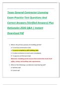 Texas General Contractor Licensing Exam Practice Test Questions And Correct Answers &lpar;Verified Answers&rpar; Plus Rationales 2026 Q&A &vert; Instant Download Pdf