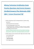 Mining Technician Certification Exam  Practice Questions And Correct Answers  &lpar;Verified Answers&rpar; Plus Rationales 2026  Q&A &vert; Instant Download Pdf