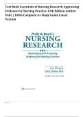 Test Bank Essentials of Nursing Research Appraising Evidence for Nursing Practice 12th Edition Author&colon; Polit  &vert; 100&percnt; Complete A&plus; Study Guide Latest Version