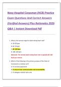 Navy Hospital Corpsman &lpar;HCB&rpar; Practice  Exam Questions And Correct Answers  &lpar;Verified Answers&rpar; Plus Rationales 2026  Q&A &vert; Instant Download Pdf