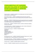 FUNDAMENTALS OF NURSING &lpar;GALEN COLLEGE OF NURSING&rpar; EXAM QUESTIONS & VERIFIED CORRECT ANSWERS