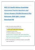 NHS 111 Health Advisor Knowledge  Assessment Practice Questions And  Correct Answers &lpar;Verified Answers&rpar; Plus  Rationales 2026 Q&A &vert; Instant  Download Pdf 