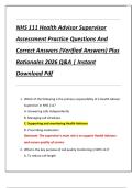 NHS 111 Health Advisor Supervisor  Assessment Practice Questions And  Correct Answers &lpar;Verified Answers&rpar; Plus  Rationales 2026 Q&A &vert; Instant  Download Pdf