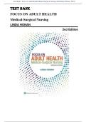 Test Bank - Focus on Adult Health Medical Surgical Nursing 2nd Edition &lpar;Honan&comma; 2019&rpar; Chapter 1-56 &vert;  All Chapters with Answers and Rationales&comma; Grade A &plus;