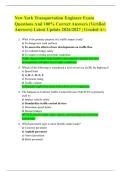 New York Transportation Engineer Exam Questions And 100&percnt; Correct Answers &lpar;Verified Answers&rpar; Latest Update 2026&sol;2027 &vert; Graded A&plus;&period;