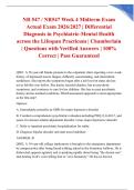 NR 547 &sol; NR547 Week 4 Midterm Exam Actual Exam 2026&sol;2027 &vert; Differential Diagnosis in Psychiatric-Mental Health across the Lifespan Practicum &vert; Chamberlain &vert; Questions with Verified Answers &vert; 100&percnt; Correct &vert; Pass Guaranteed