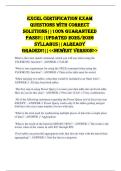 Excel Certification Exam Questions with Correct Solutions&vert;&vert;100&percnt; Guaranteed Pass&excl;&excl;&vert;&vert;Updated 2025&sol;2026 Syllabus&vert;&vert;Already Graded&excl;&excl;&vert;&vert;<<Newest Version>>