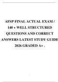 AFSP FINAL ACTUAL EXAM &sol; 140 &plus; WELL STRUCTURED QUESTIONS AND CORRECT ANSWERS LATEST STUDY GUIDE 2026 GRADED A&plus; &period;