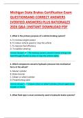 Michigan State Brakes Certification Exam Questions and Correct Answers
