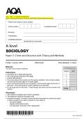 2025   AQA   A &ndash;LEVEL SOCIOLOGY Paper 3 Crime and Deviance with Theory and Methods Examination Paper and Mark Scheme